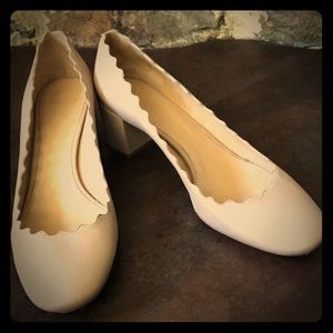 CHLOE Lauren blush pink scalloped leather pumps 38